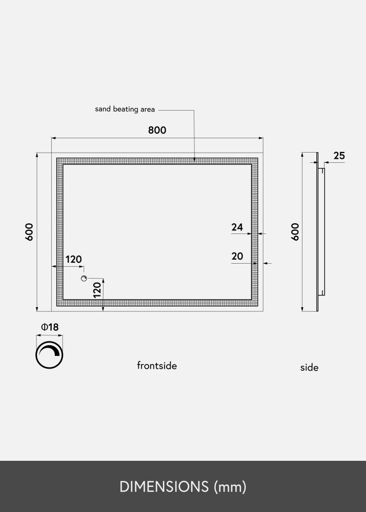 KAILA Spejl Rectangle LED 60x80 cm