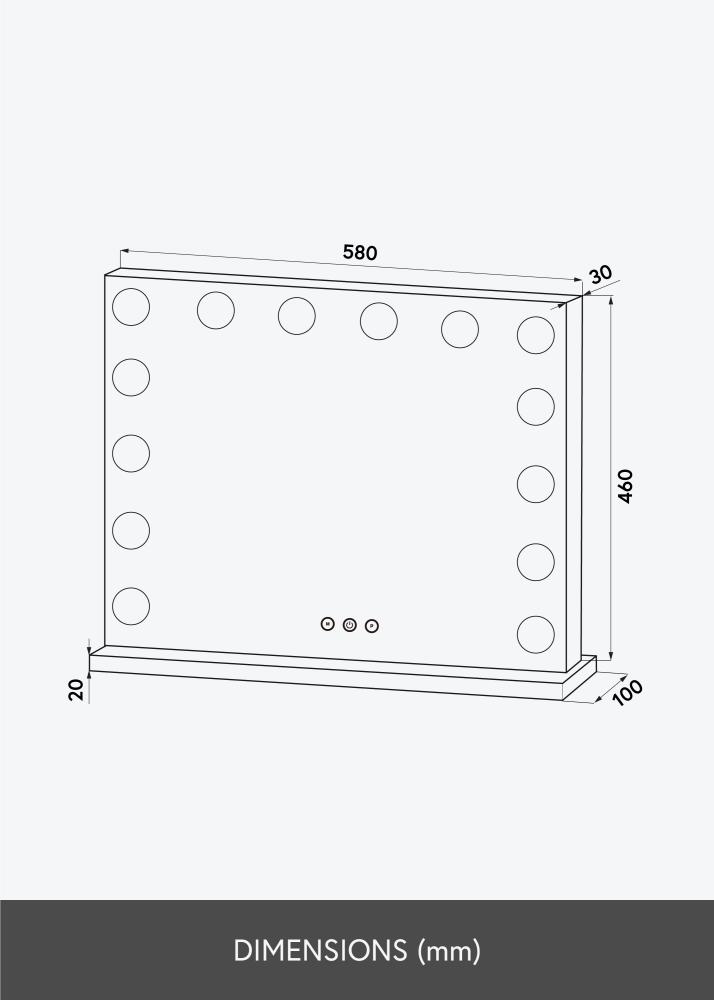 KAILA Makeupspejl Base LED 14 Sort 56x46 cm