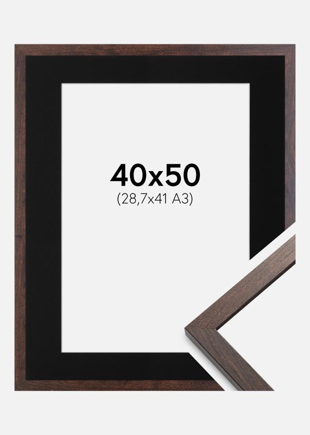 Ramme Trendy Valnød 40x50 cm - Passepartout Sort 29,7x42 cm (A3)