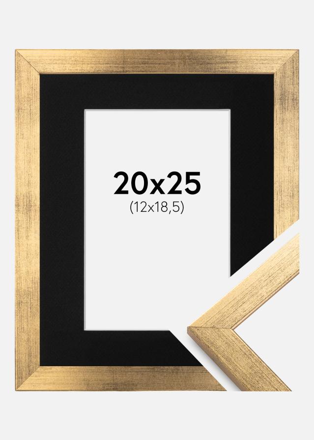 Ramme Stilren Guld 20x25 cm - Passepartout Sort 13x19,5 cm