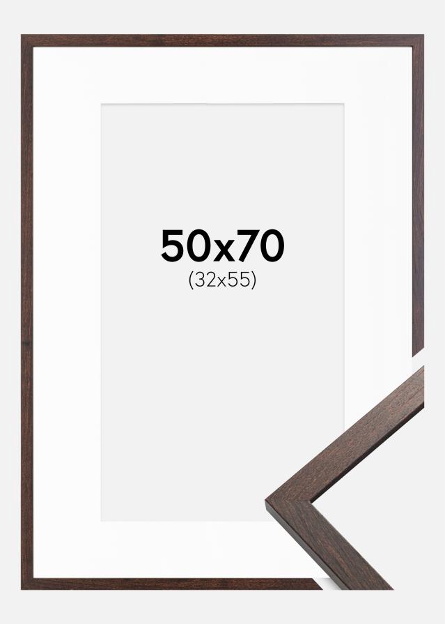 Ramme Trendy Valnød 50x70 cm - Passepartout Hvid 33x56 cm