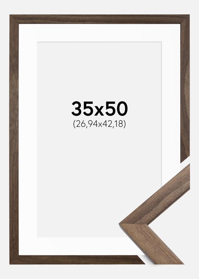 Ramme Stilren Valnød 35x50 cm - Passepartout Hvid 11x17 inches (27,94x43,18 cm)