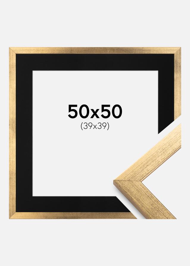 Ramme Stilren Guld 50x50 cm - Passepartout Sort 40x40 cm