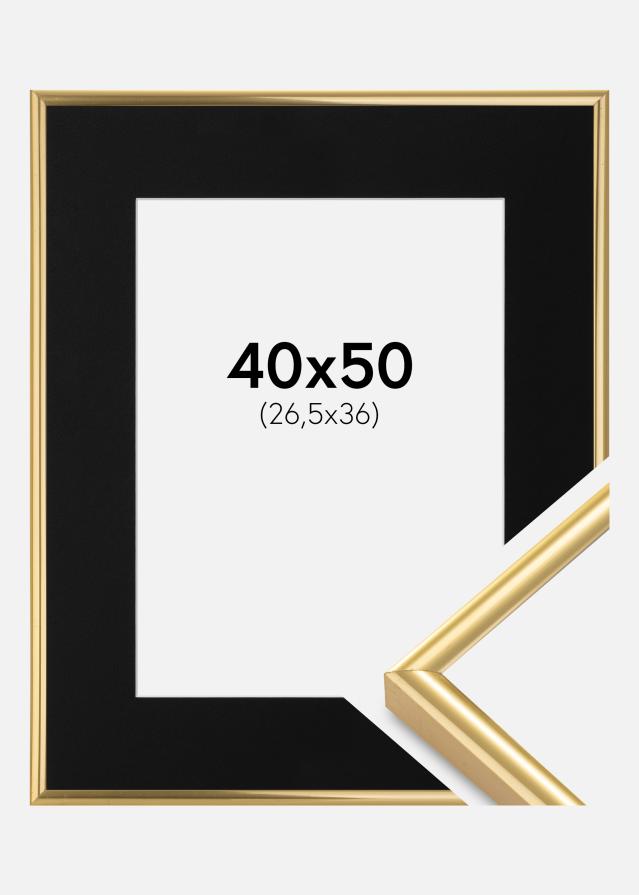 Ramme Victoria Guld 40x50 cm - Passepartout Sort 27,5x37 cm