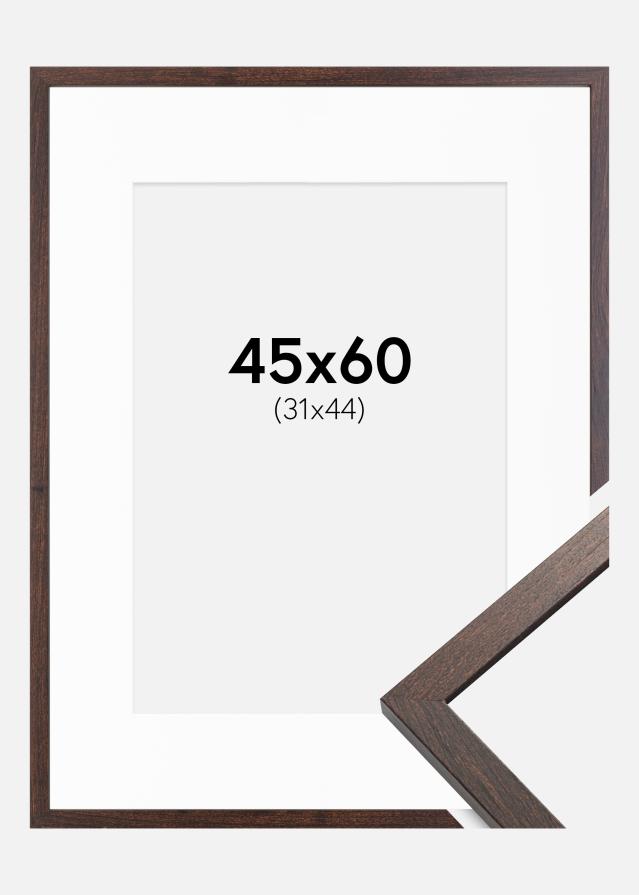 Ramme Trendy Valnød 45x60 cm - Passepartout Hvid 32x45 cm