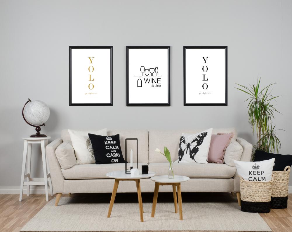 Wine & dine - Hvid med Sort tryk Plakat