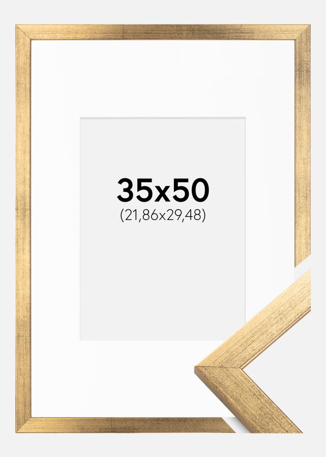 Ramme Stilren Guld 35x50 cm - Passepartout Hvid 9x12 inches