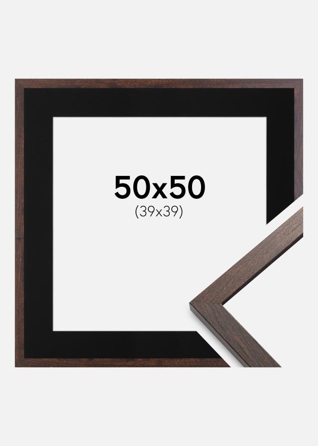 Ramme Trendy Valnød 50x50 cm - Passepartout Sort 40x40 cm