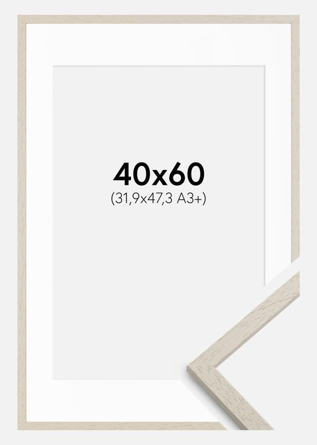 Ramme Edsbyn Sand 40x60 cm - Passepartout Hvid 32,9x48,3 cm (A3+)