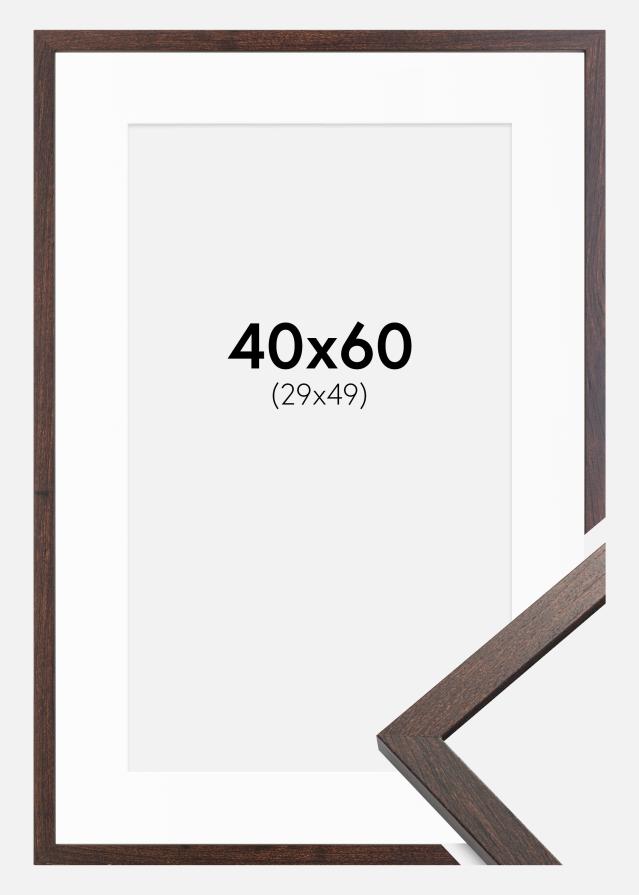 Ramme Trendy Valnød 40x60 cm - Passepartout Hvid 30x50 cm