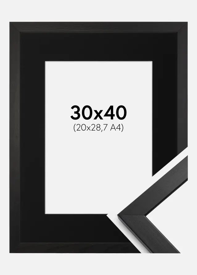 Ramme Stilren Sort 30x40 cm - Passepartout Sort 21x29,7 cm
