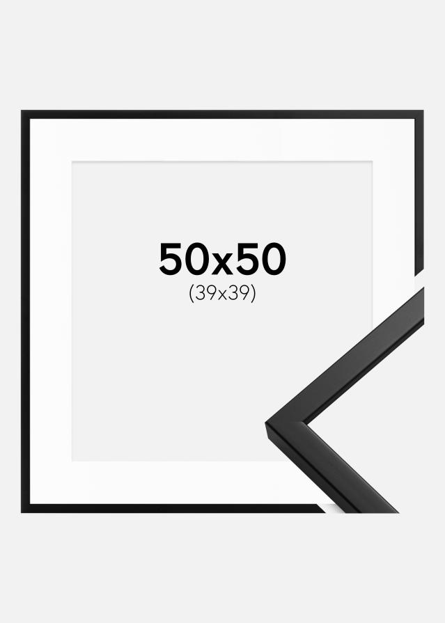 Ramme Oslo Sort 50x50 cm - Passepartout Hvid 40x40 cm
