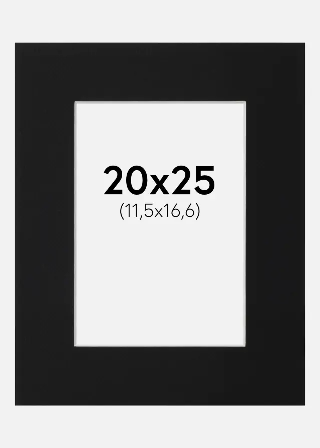 Passepartout Sort Standard (Hvid kerne) 20x25 cm (11,5x16,6)