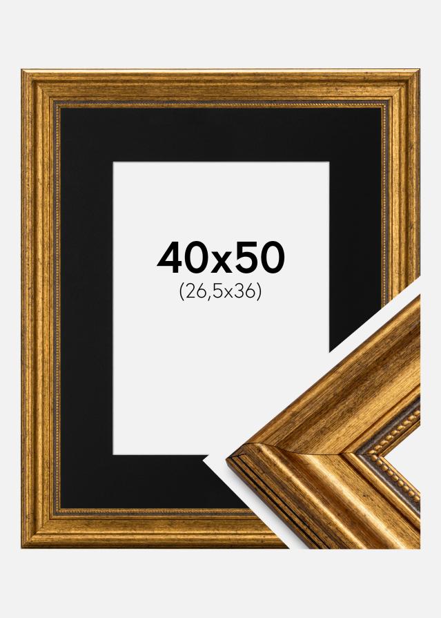 Ramme Rokoko Guld 40x50 cm - Passepartout Sort 27,5x37 cm