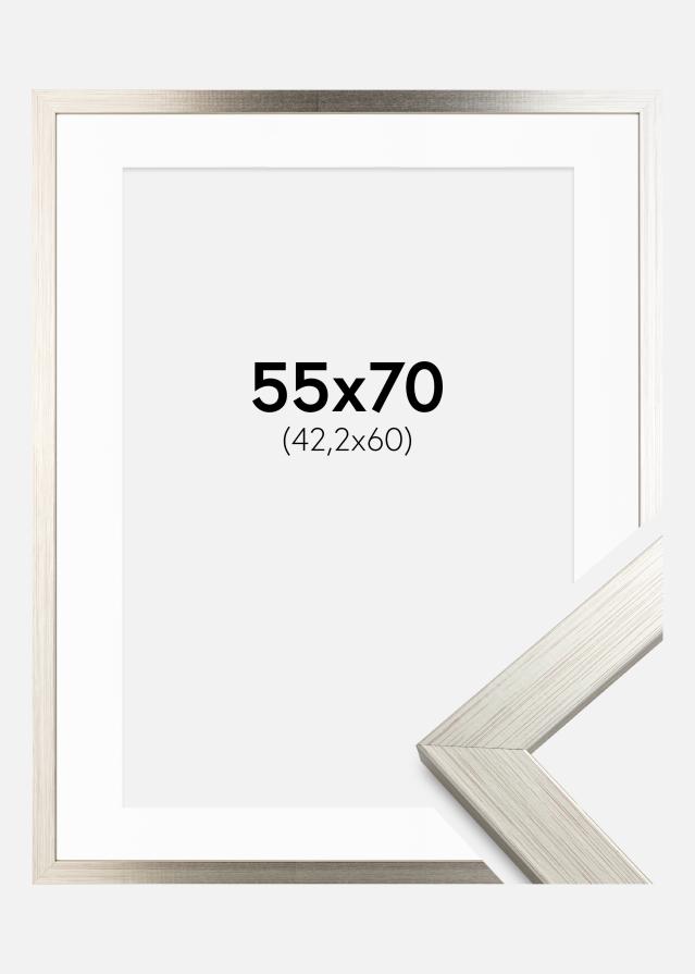 Ramme Silver Wood 55x70 cm - Passepartout Hvid 43,2x61 cm (A2+)