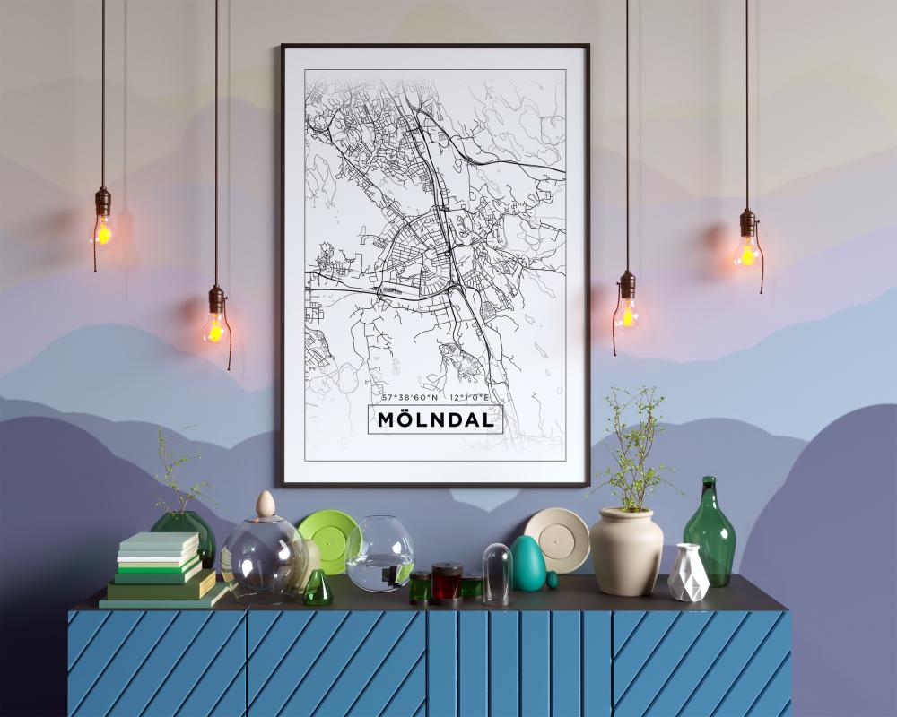 Kort - Mölndal - Hvid Plakat