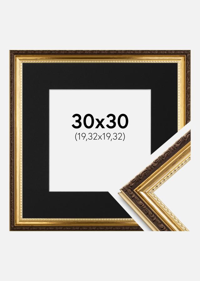 Ramme Abisko Guld 30x30 cm - Passepartout Sort 8x8 inches (20,32x20,32 cm)