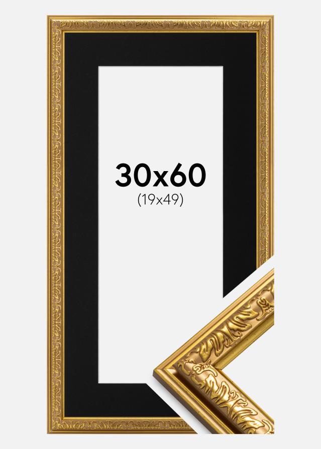 Ramme Nostalgia Guld 30x60 cm - Passepartout Sort 20x50 cm