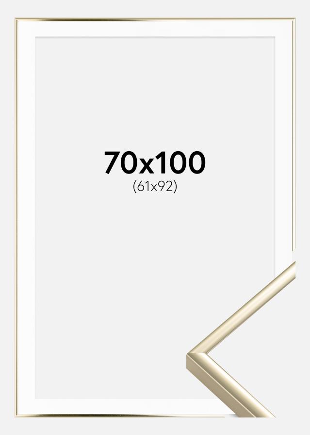 Ramme Aluminium Blank Guld 70x100 cm - Passepartout Hvid 62x93 cm