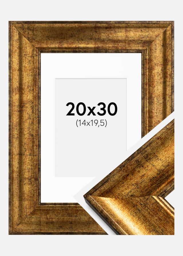 Ramme Saltsjöbaden Guld 20x30 cm - Passepartout Hvid 15x21 cm (A5)