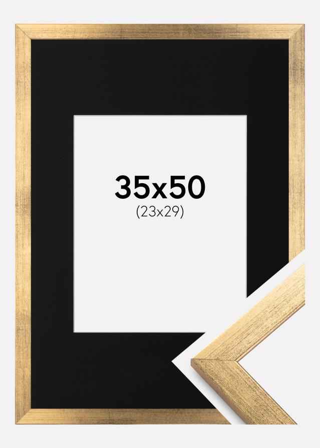 Ramme Stilren Guld 35x50 cm - Passepartout Sort 24x30 cm