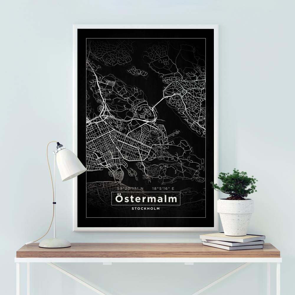 Kort - Östermalm - Sort Plakat