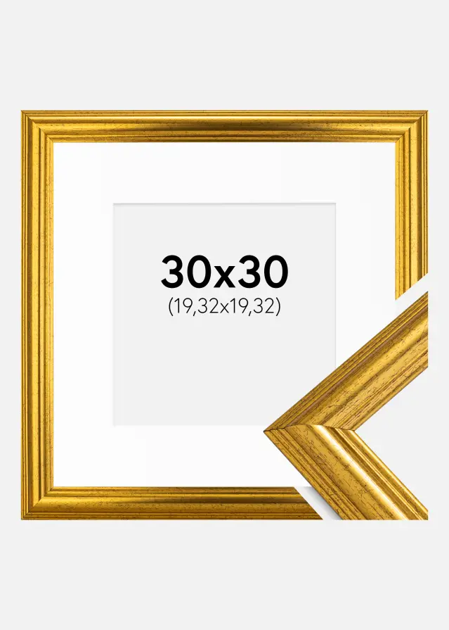 Ramme Västkusten Guld 30x30 cm - Passepartout Hvid 8x8 inches