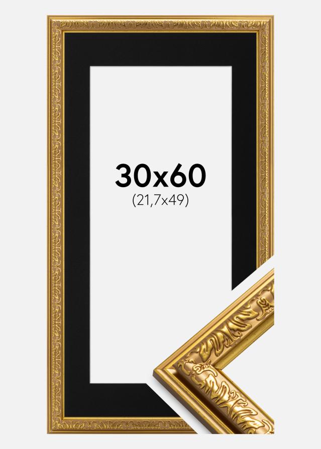Ramme Nostalgia Guld 30x60 cm - Passepartout Sort 22,7x50 cm