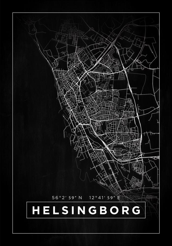 Kort - Helsingborg - Sort Plakat