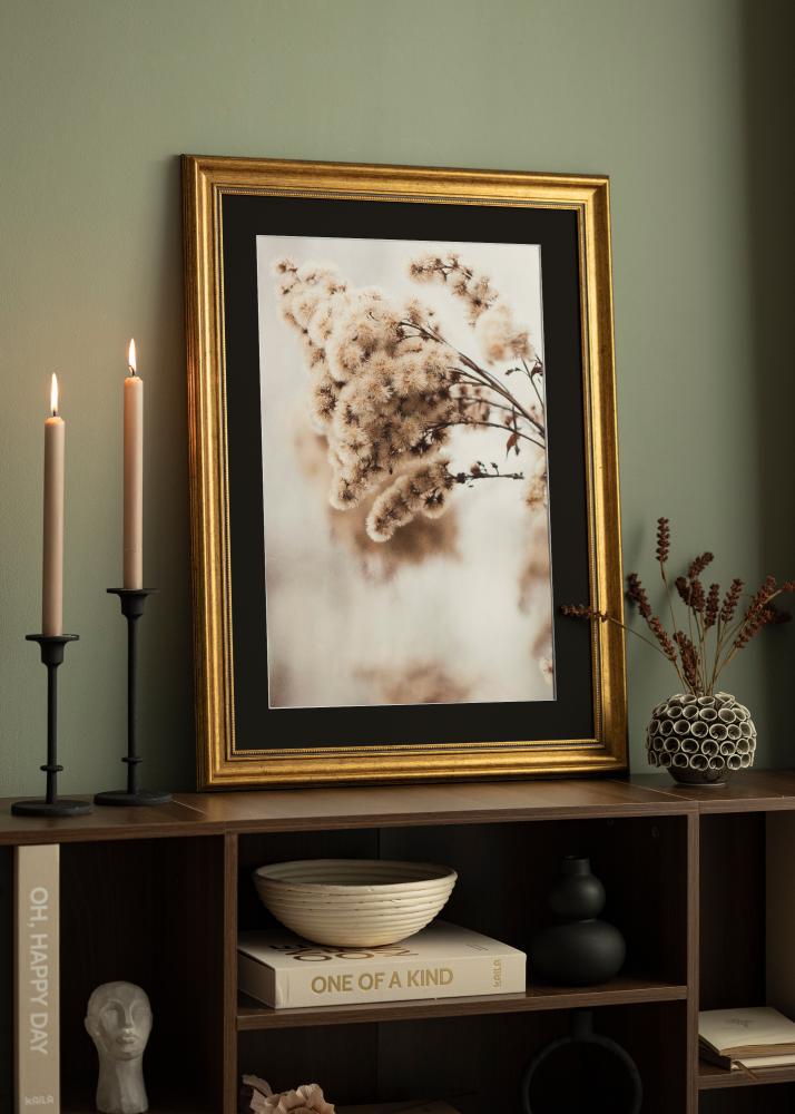 Ramme Rokoko Guld 40x40 cm - Passepartout Sort 30x30 cm