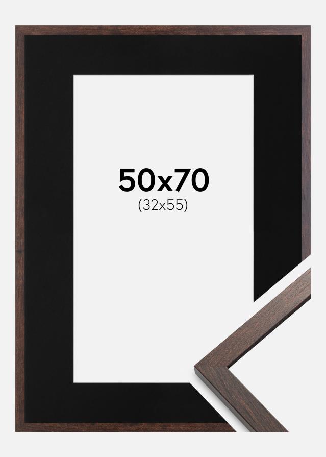 Ramme Trendy Valnød 50x70 cm - Passepartout Sort 33x56 cm