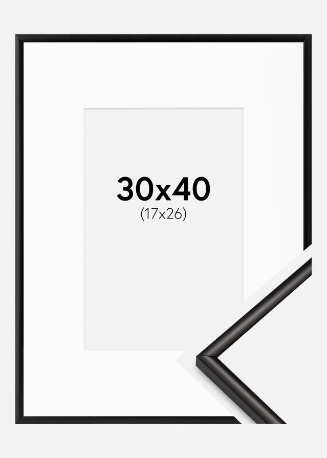 Ramme Scandi Matt Sort 30x40 cm - Passepartout Hvid 18x27 cm