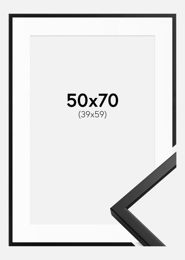 Ramme Oslo Sort 50x70 cm - Passepartout Hvid 40x60 cm