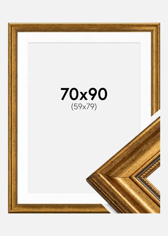 Ramme Rokoko Guld 70x90 cm - Passepartout Hvid 60x80 cm