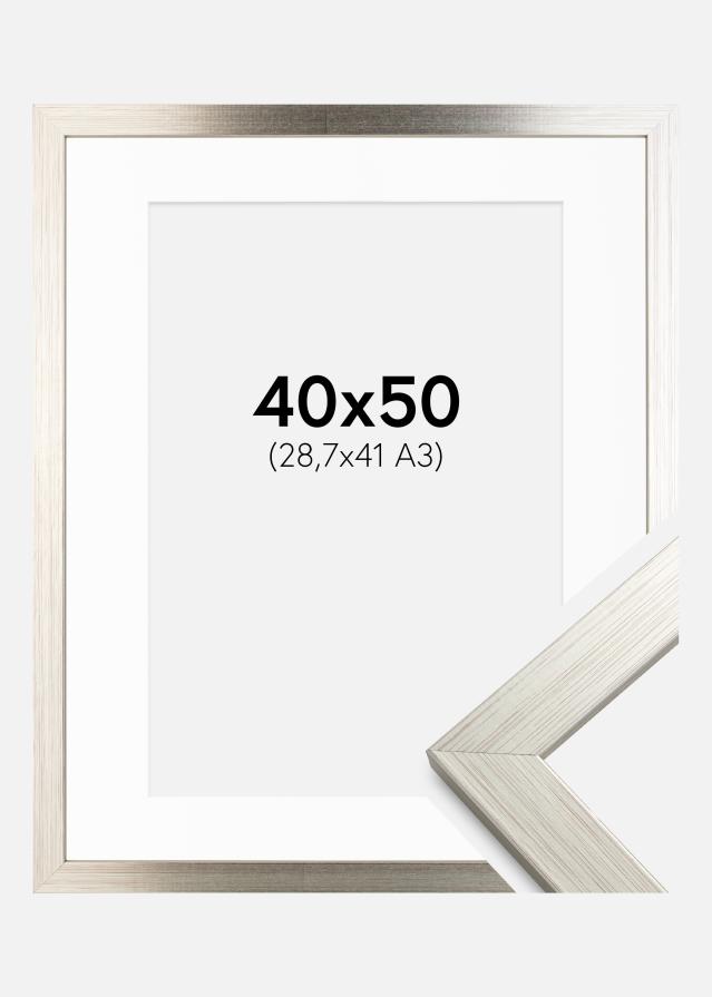 Ramme Silver Wood 40x50 cm - Passepartout Hvid 29,7x42 cm (A3)