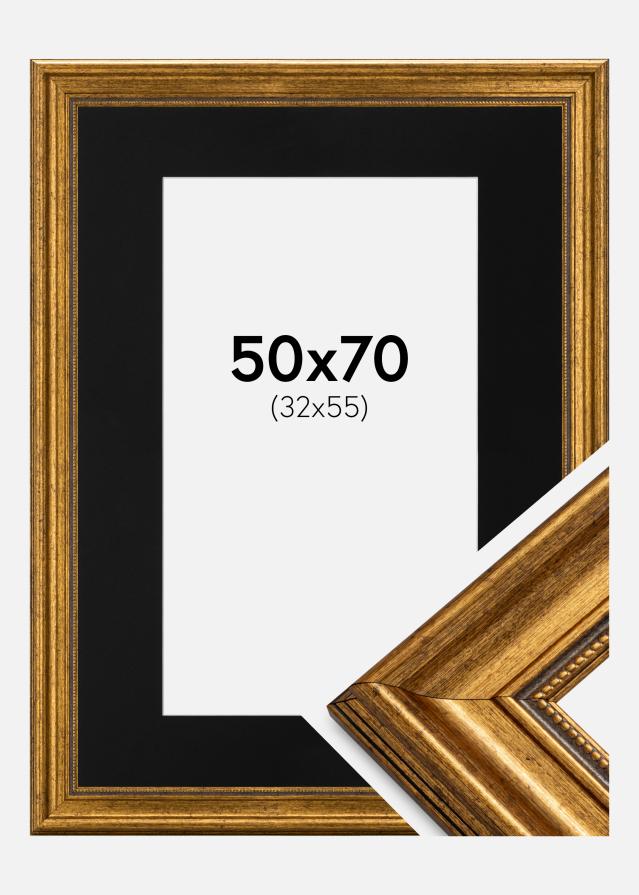 Ramme Rokoko Guld 50x70 cm - Passepartout Sort 33x56 cm