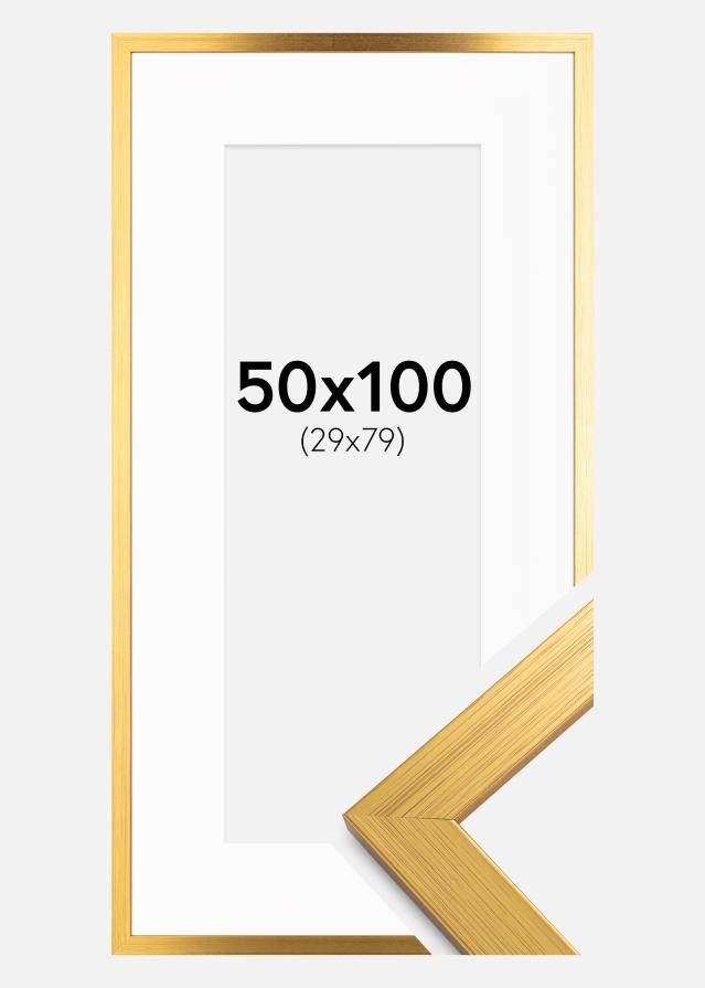 Ramme Gold Wood 50x100 cm - Passepartout Hvid 30x80 cm
