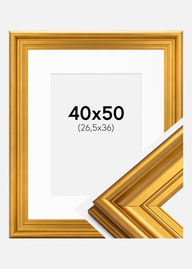 Ramme Mora Premium Guld 40x50 cm - Passepartout Hvid 27,5x37 cm