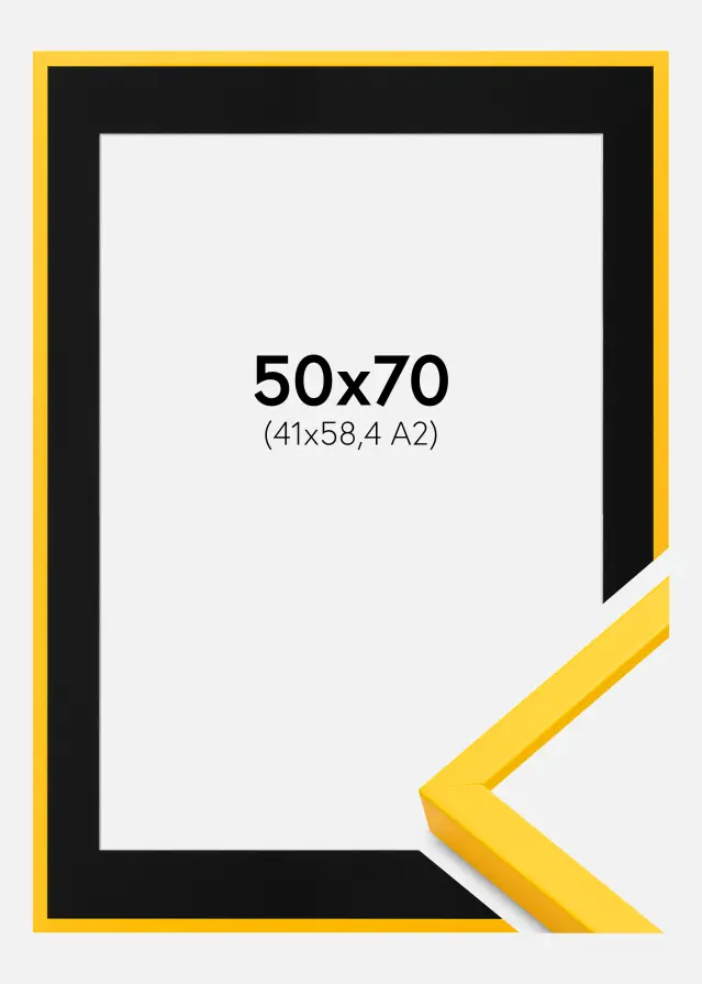 Ramme E-Line Gul 50x70 cm - Passepartout Sort 42x59,4 cm (A2)