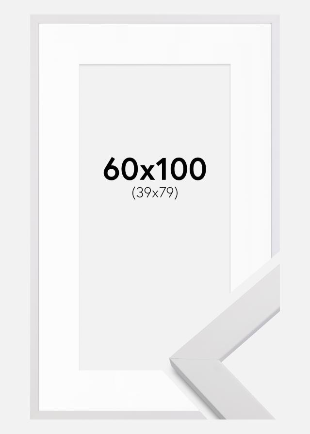 Ramme White Wood 60x100 cm - Passepartout Hvid 40x80 cm