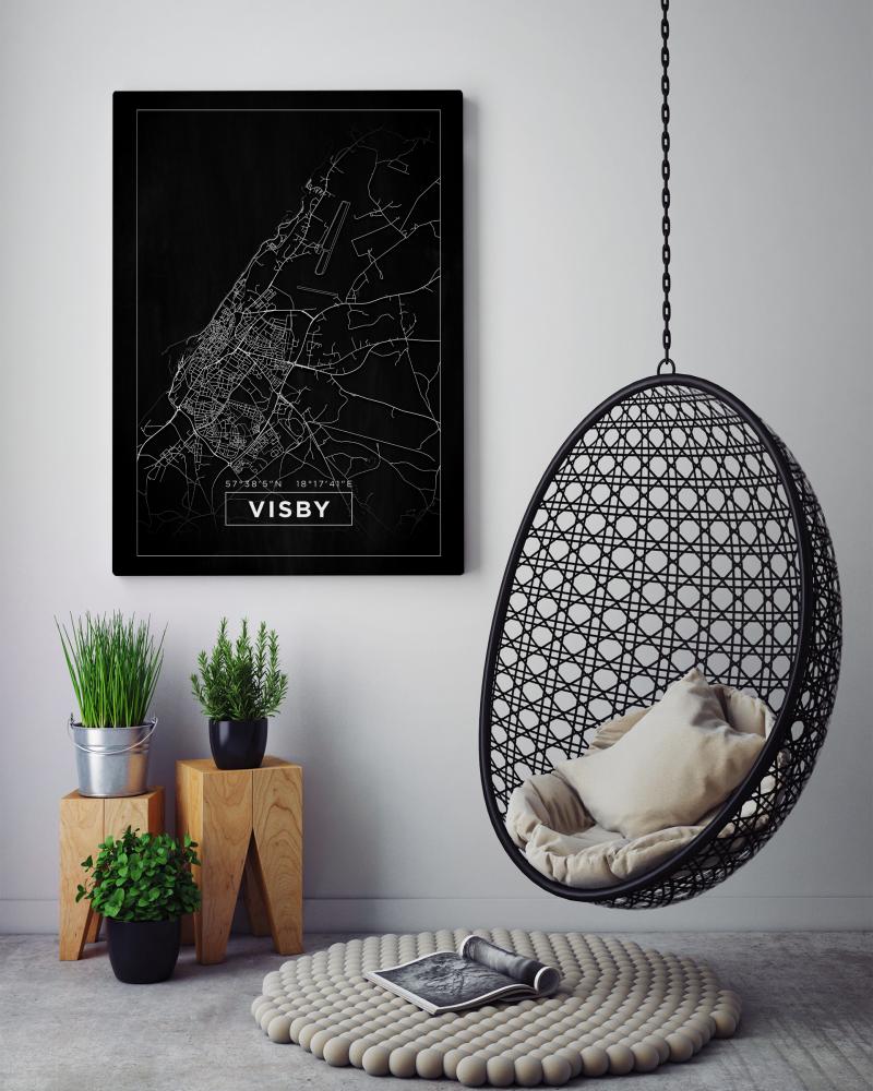Kort - Visby - Sort Plakat