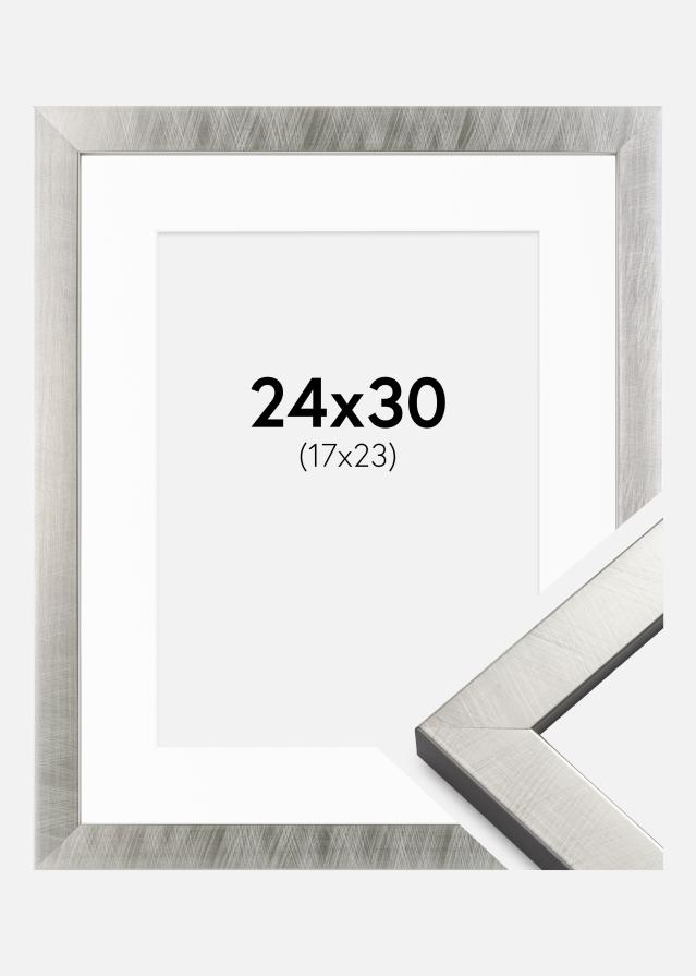 Ramme Uppsala Sølv 24x30 cm - Passepartout Hvid 18x24 cm