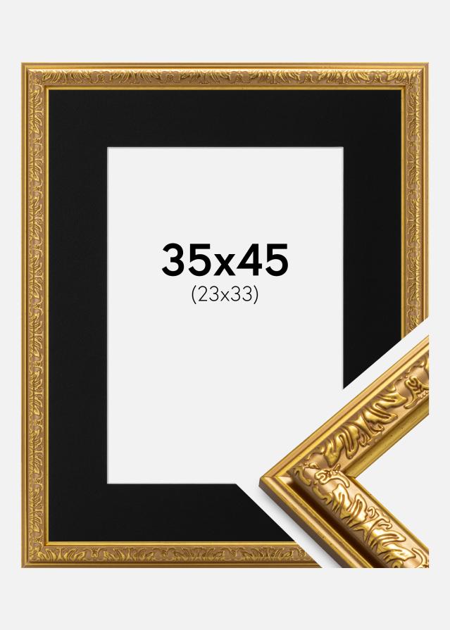 Ramme Nostalgia Guld 35x45 cm - Passepartout Sort 24x34 cm