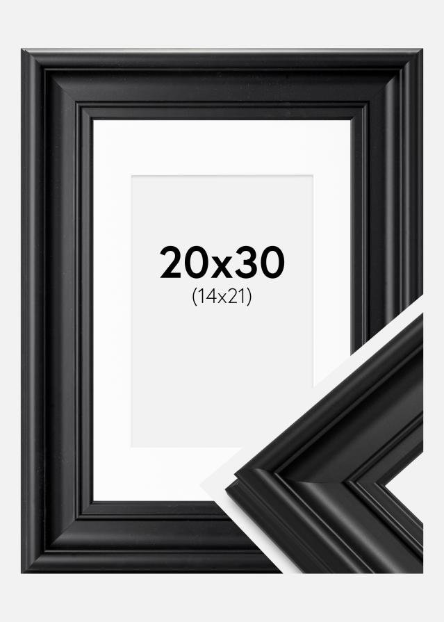 Ramme Mora Premium Sort 20x30 cm - Passepartout Hvid 15x22 cm