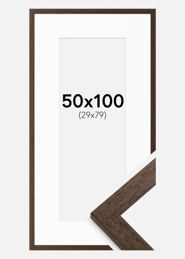 Ramme Brown Wood 50x100 cm - Passepartout Hvid 30x80 cm