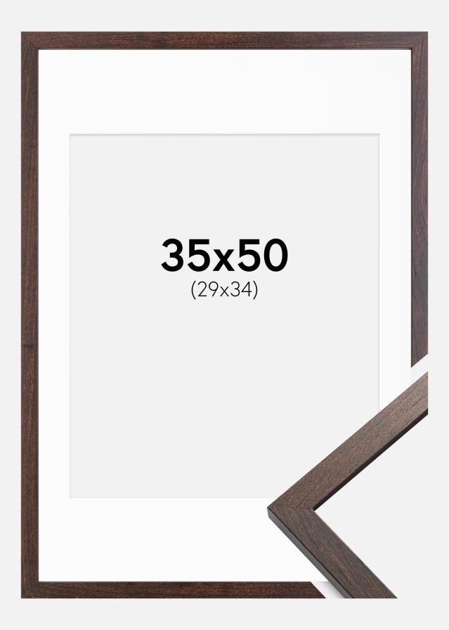 Ramme Trendy Valnød 35x50 cm - Passepartout Hvid 30x35 cm