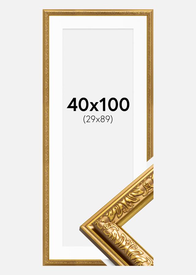 Ramme Nostalgia Guld 40x100 cm - Passepartout Hvid 30x90 cm