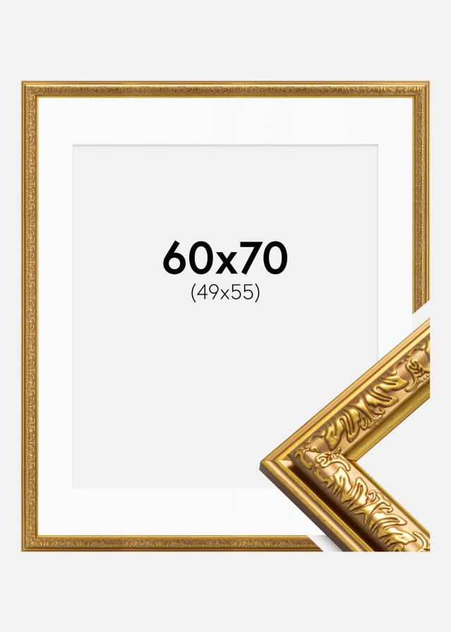 Ramme Nostalgia Guld 60x70 cm - Passepartout Hvid 50x56 cm