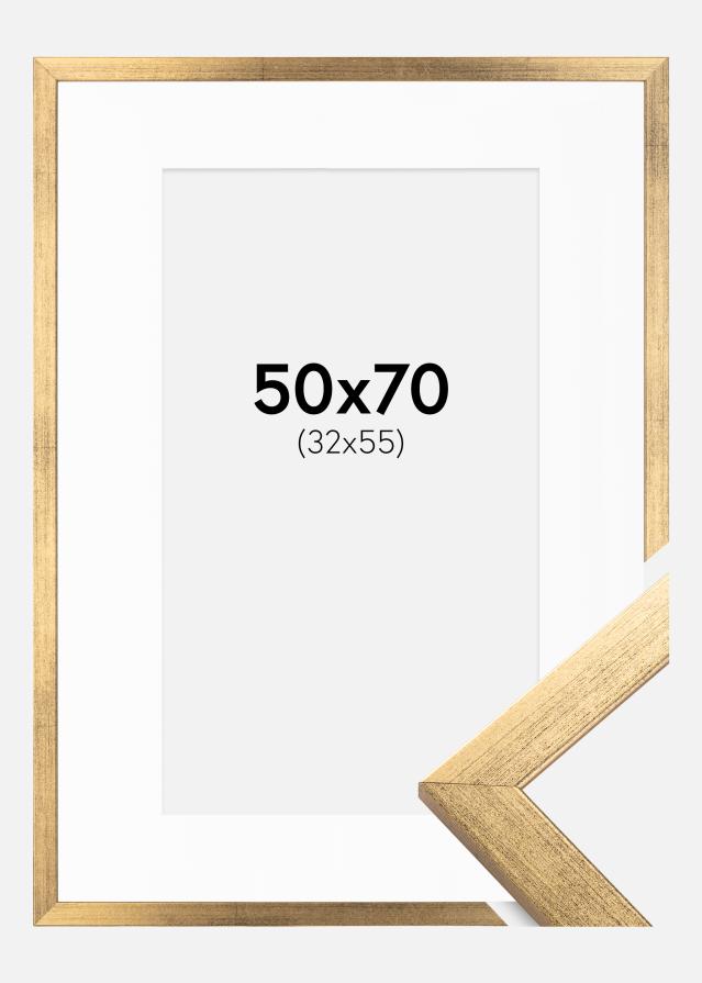 Ramme Stilren Guld 50x70 cm - Passepartout Hvid 33x56 cm