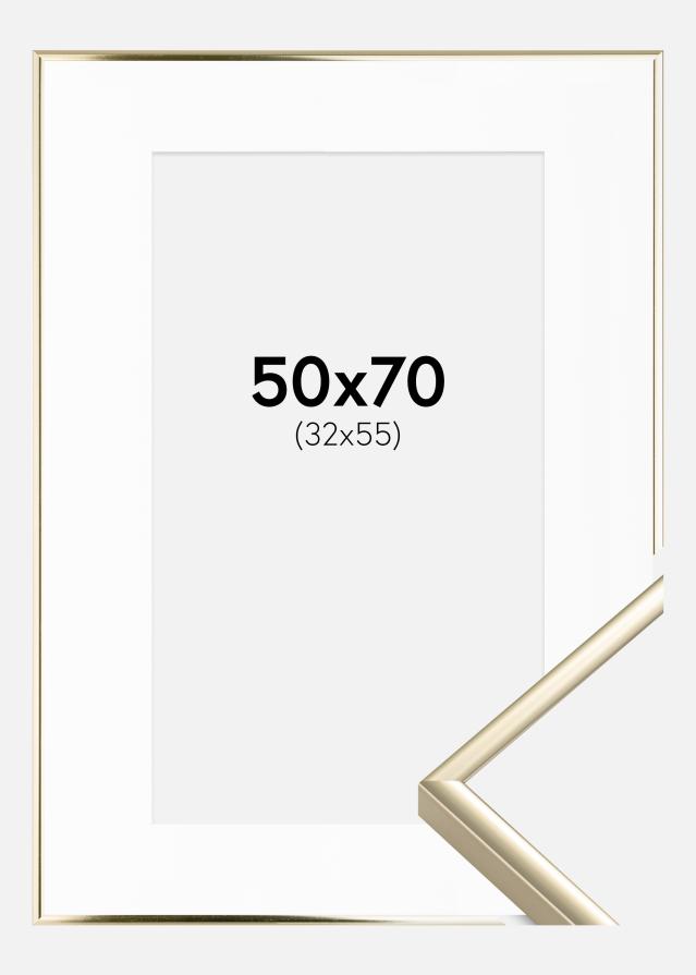 Ramme Aluminium Blank Guld 50x70 cm - Passepartout Hvid 33x56 cm